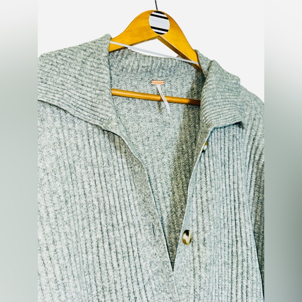 Free People Sandstorm Heather Grey Soft Button Emmy Long Cardigan Sweater - Picture 12 of 16